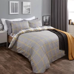 Dreamscene Denim Check Duvet Cover Set - Grey/Ochre 6 Dreamscene Denim Check Duvet Cover Set - Grey/Ochre -Sienna Store ddhschk duvet set denim check ochre rv