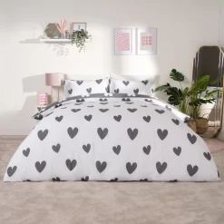 Dreamscene Heart Print Duvet Cover Set - Charcoal -Sienna Store ddhsheacl 1s