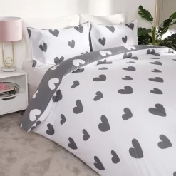 Dreamscene Heart Print Duvet Cover Set - Charcoal -Sienna Store ddhsheacl 2s
