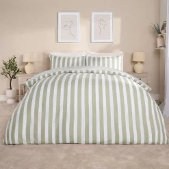 Dreamscene Striped Duvet Cover Set - Sage