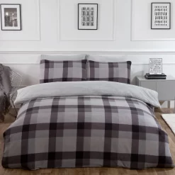 Dreamscene Check Teddy Fleece Duvet Cover Set - Grey