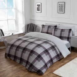 Dreamscene Check Teddy Fleece Duvet Cover Set - Grey 5 Dreamscene Check Teddy Fleece Duvet Cover Set - Grey -Sienna Store ddhstch duvet set teddy check grey sv hr
