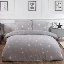 Dreamscene Star Teddy Fleece Duvet Cover Set - Grey