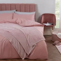 Dreamscene Flannel Fleece Pom Pom Throw - Blush 7 Dreamscene Flannel Fleece Pom Pom Throw - Blush -Sienna Store ddmfpom pom pom duvet set blush ss4 3