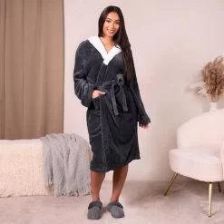 Sienna Hooded Sherpa Fleece Dressing Gown - Charcoal Grey 6 Sienna Hooded Sherpa Fleece Dressing Gown - Charcoal Grey -Sienna Store dgffchegy 1ss