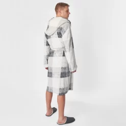 Dreamscene Check Print Hooded Sherpa Fleece Dressing Gown - Grey -Sienna Store dgffchegy 2s