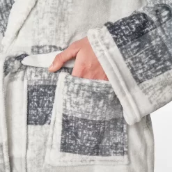 Dreamscene Check Print Hooded Sherpa Fleece Dressing Gown - Grey -Sienna Store dgffchegy 3s 1