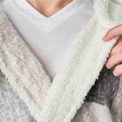 Dreamscene Check Print Hooded Sherpa Fleece Dressing Gown - Grey -Sienna Store dgffchegy 4s 1
