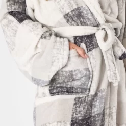 Dreamscene Check Print Hooded Sherpa Fleece Dressing Gown - Grey -Sienna Store dgffchegy 6s