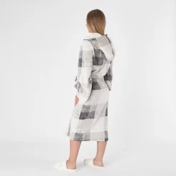 Dreamscene Check Print Hooded Sherpa Fleece Dressing Gown - Grey -Sienna Store dgffchegy 8s