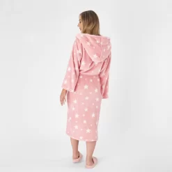 Dreamscene Star Print Hooded Sherpa Fleece Dressing Gown - Blush -Sienna Store dgffstabl 3s