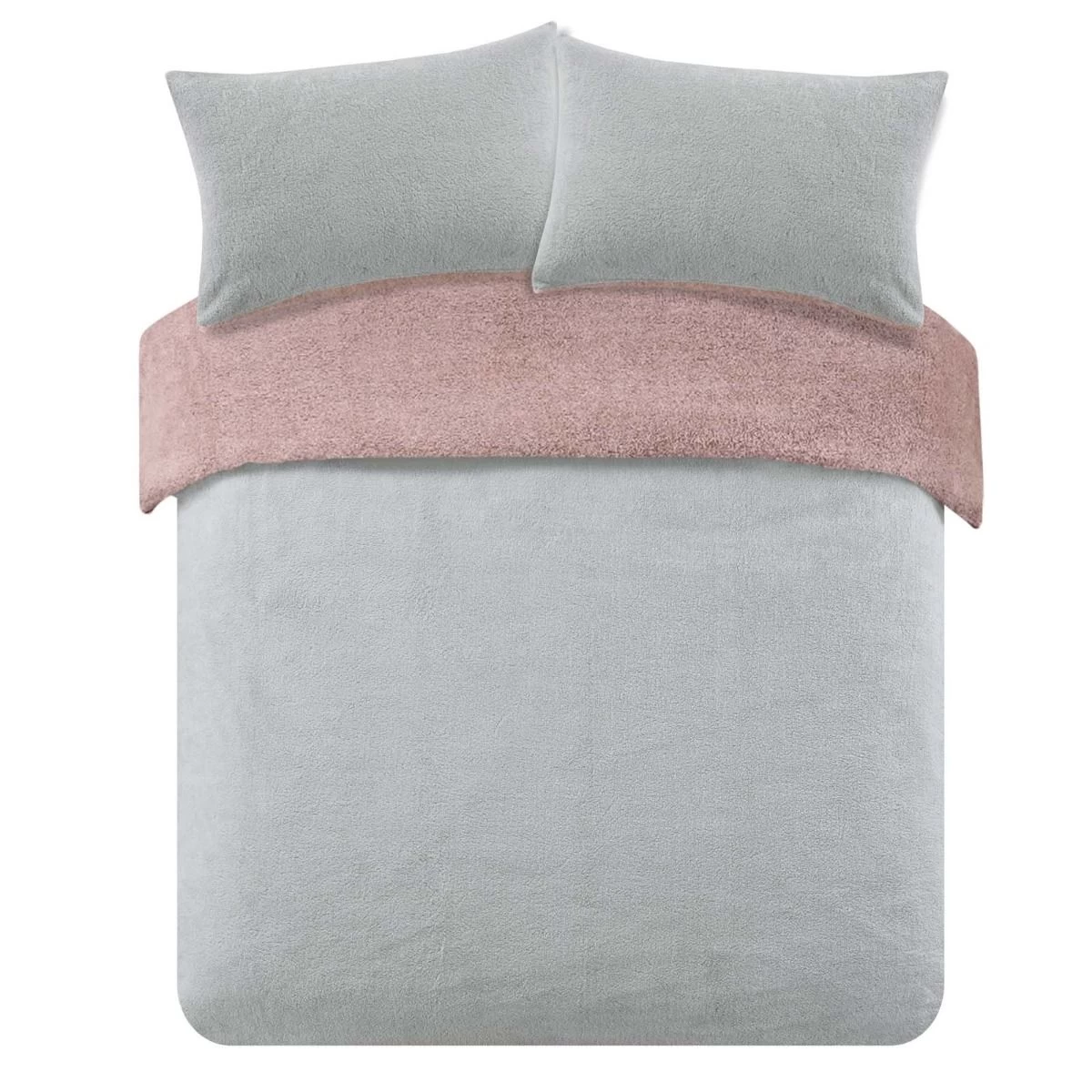 Brentfords Teddy Fleece Reversible Duvet Cover Set - Blush Pink/Grey 5 Brentfords Teddy Fleece Reversible Duvet Cover Set - Blush Pink/Grey - Image 5