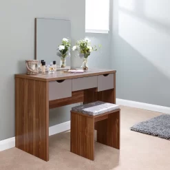 Elizabeth Dressing Table Set - Walnut/Grey