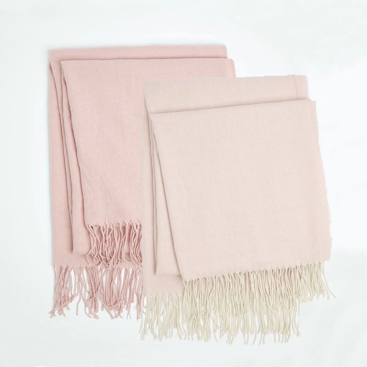 Highams 2 Pack Acrylic Throw, Plain/Chevron - Blush Pink 1 Highams 2 Pack Acrylic Throw, Plain/Chevron - Blush Pink