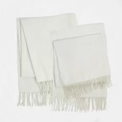 Highams 2 Pack Acrylic Throw, Plain/Chevron - Cream