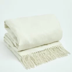 Highams 2 Pack Acrylic Throw, Plain/Chevron - Cream -Sienna Store hbacpldcr image 1s 1