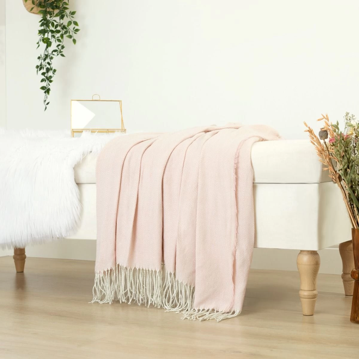 Highams Acrylic Stripe Chevron Fleece Throw, Blush - 150 X 200cm 6 Highams Acrylic Stripe Chevron Fleece Throw, Blush - 150 X 200cm - Image 6