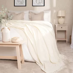 Highams Mohair Throw, Cream - 150 X 200cm