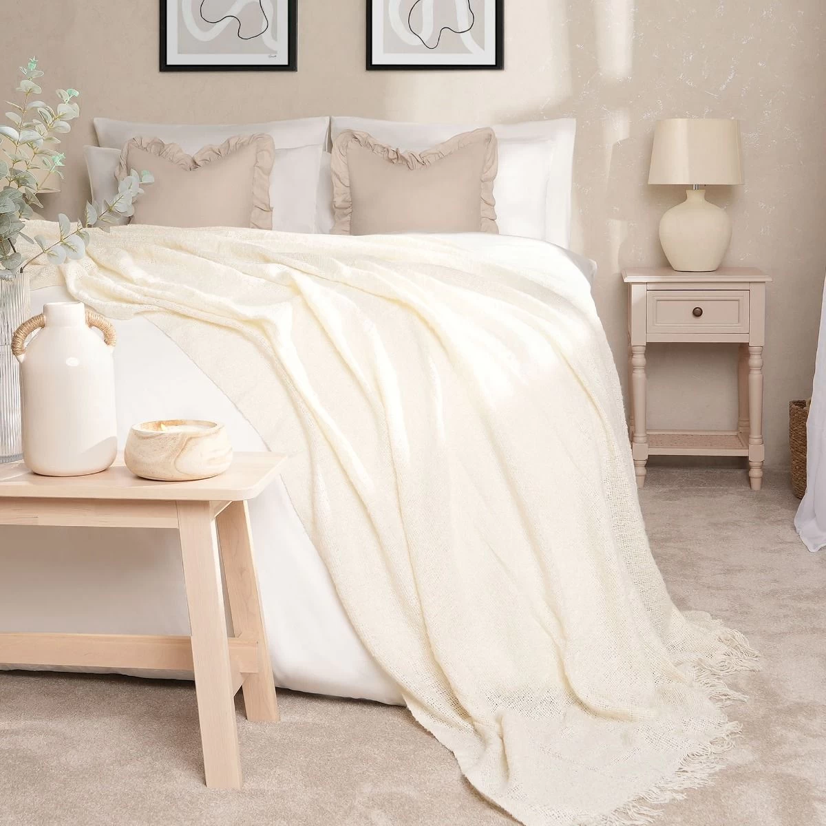 Highams Mohair Throw, Cream - 150 X 200cm 1 Highams Mohair Throw, Cream - 150 X 200cm