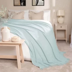 Highams Mohair Throw, Duck Egg Blue - 150 X 200cm