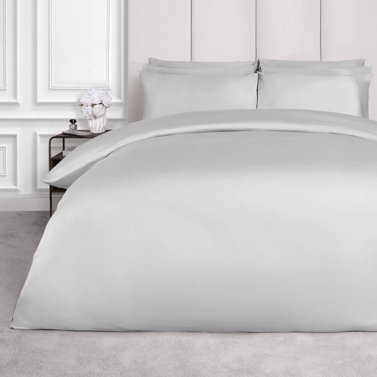 Highams Luxe 220 Thread Count 100% Cotton Sateen Duvet Set - Silver 1 Highams Luxe 220 Thread Count 100% Cotton Sateen Duvet Set - Silver