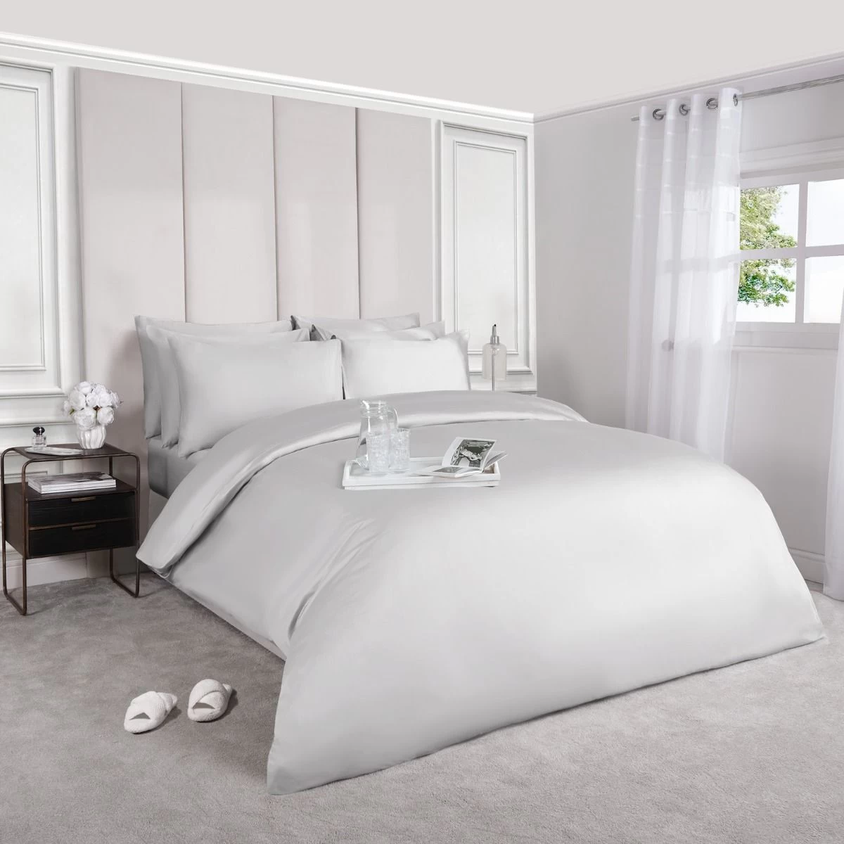 Highams Luxe 220 Thread Count 100% Cotton Sateen Duvet Set - Silver 3 Highams Luxe 220 Thread Count 100% Cotton Sateen Duvet Set - Silver - Image 3