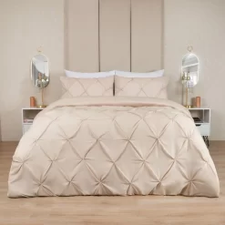 Highams Diamond Pintuck Pinch Pleat Duvet Cover Set - Beige