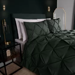 Highams Diamond Pintuck Pinch Pleat Duvet Cover Set - Forest Green -Sienna Store hdhsdptfg 3s