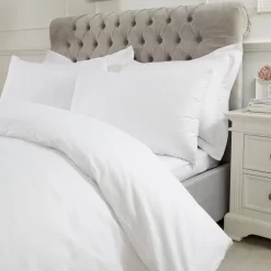 Highams Easy Care Polycotton Duvet Cover Set - White -Sienna Store hdhspct duvet set plain polycotton 2white ps