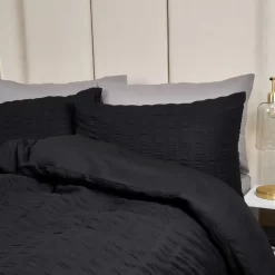 Highams Seersucker Duvet Set - Black -Sienna Store hdhssskbk 3s