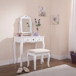 Heart Dressing Table With Stool - White
