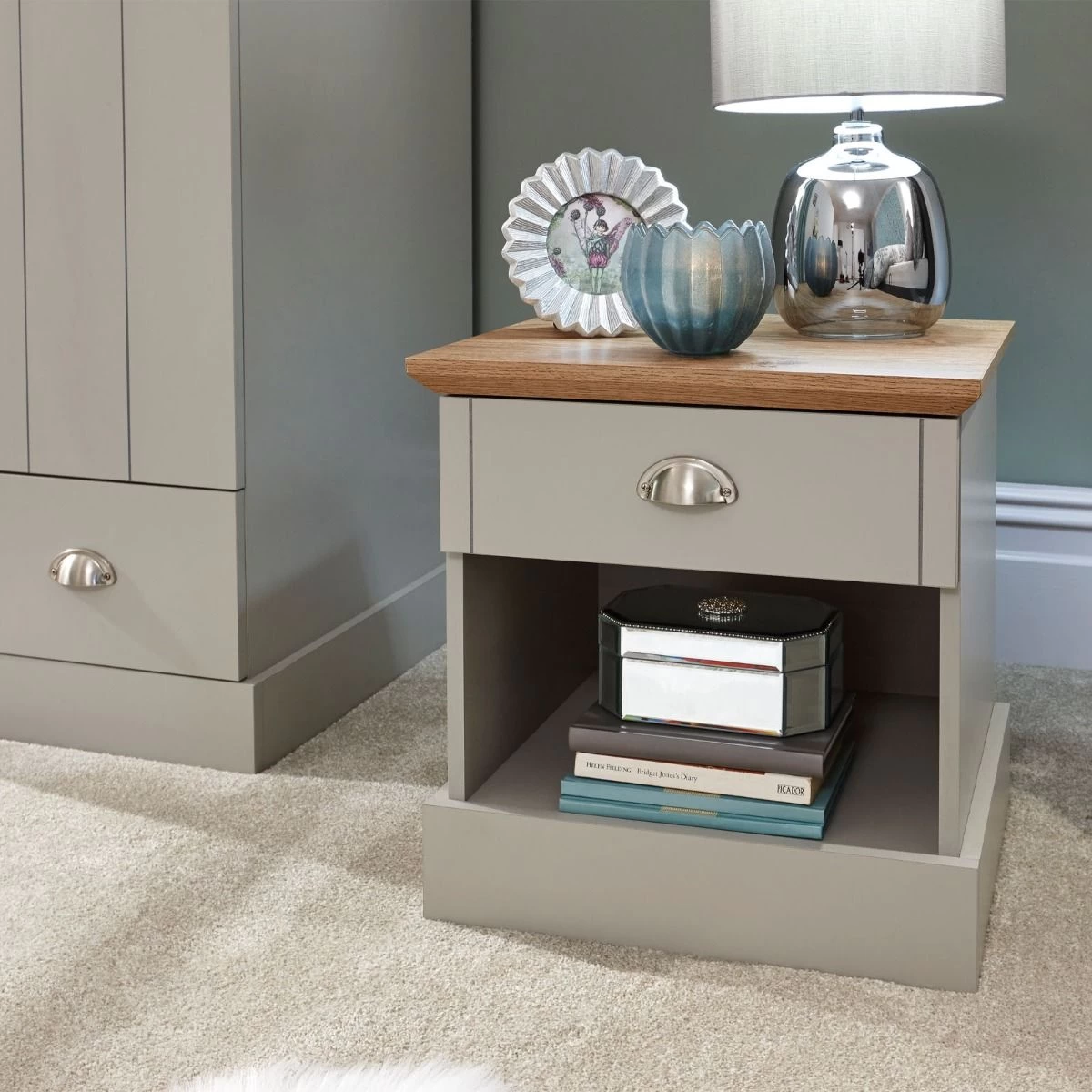 Kendal 1 Drawer Bedside Table - Grey 1 Kendal 1 Drawer Bedside Table - Grey