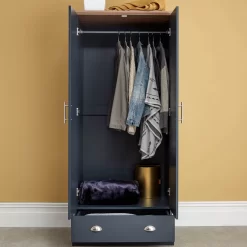 Kenda 2-Door 1-Drawer Wardrobe - Slate Blue -Sienna Store ken21wsbl kendal slate blue 2dr 1drw robe sep21 rms 01 open b