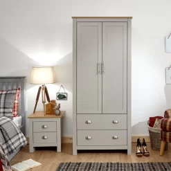 Lancaster 2-Door 2-Drawer Wardrobe - Grey