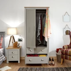 Lancaster 2-Door 2-Drawer Wardrobe - Grey -Sienna Store lan22wgry 04