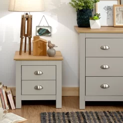 Lancaster 2 Drawer Bedside Table - Grey