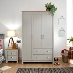 Lancaster 3-Door 2-Drawer Wardrobe - Grey