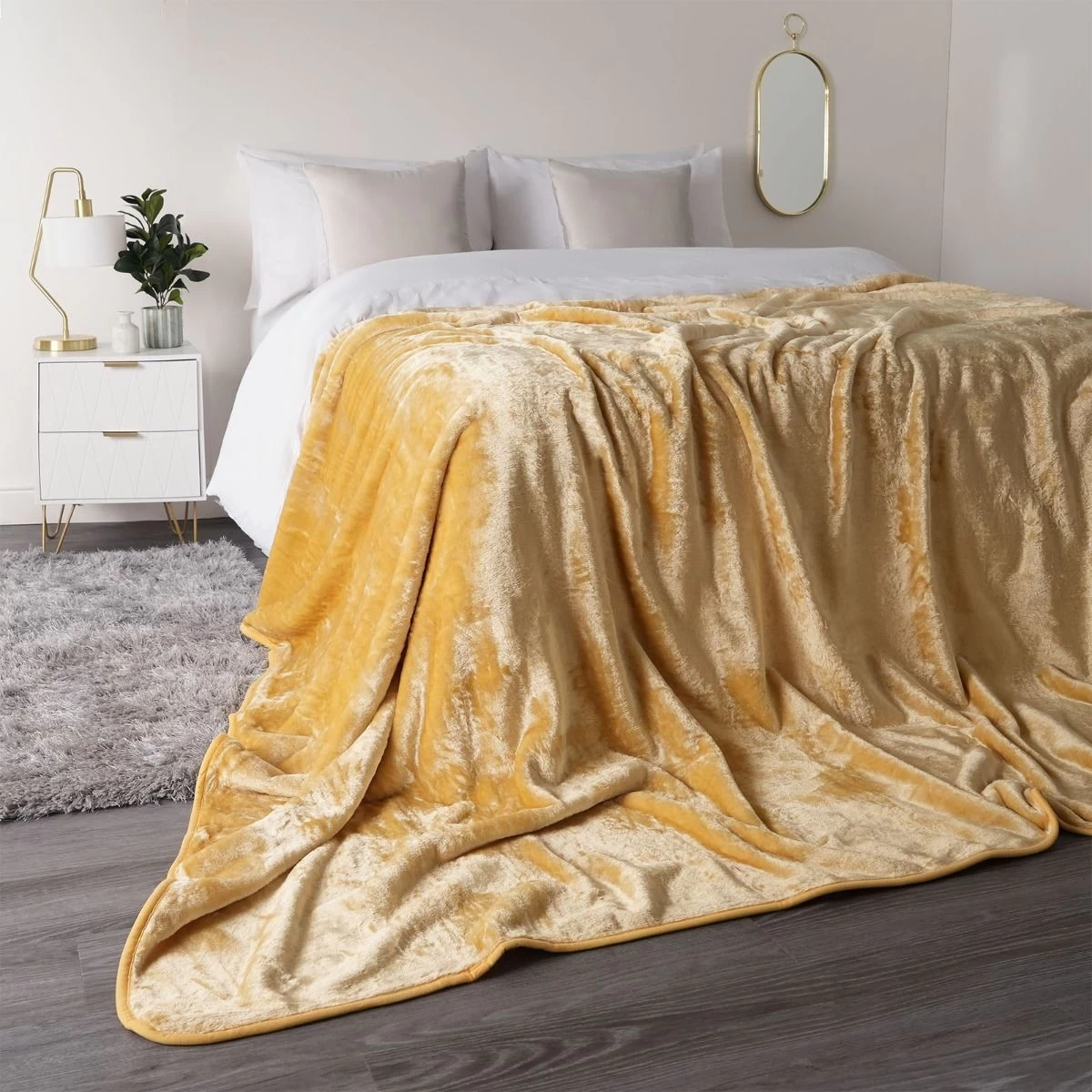 Faux Fur Mink Throw - Ochre Yellow 1 Faux Fur Mink Throw - Ochre Yellow