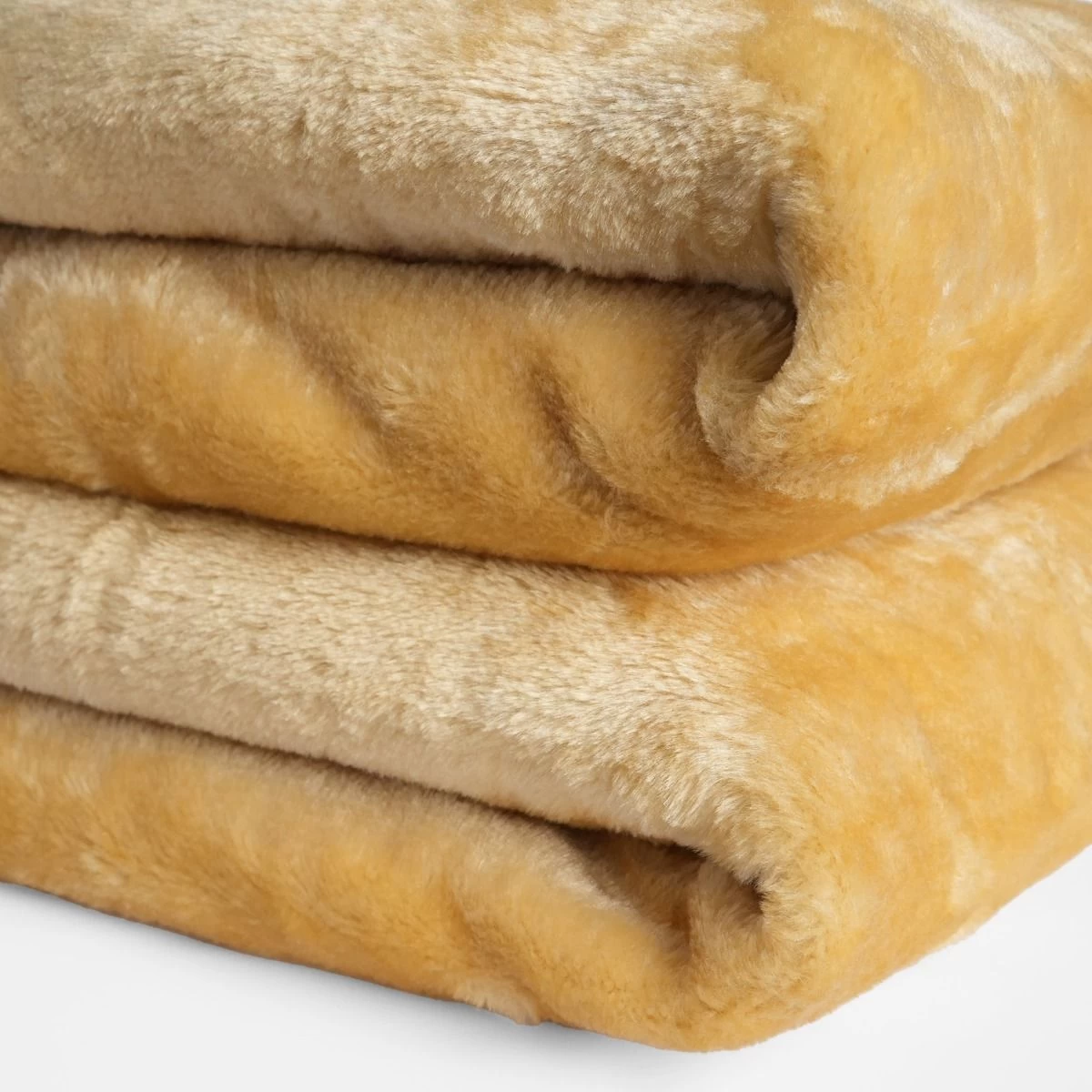 Faux Fur Mink Throw - Ochre Yellow 4 Faux Fur Mink Throw - Ochre Yellow - Image 4