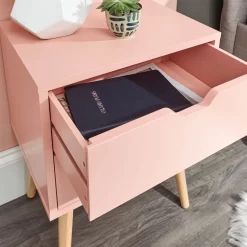 Nyborg Single 2 Drawer Bedside Table - Coral Pink -Sienna Store nbg1bscpk nyborg 2drw bedside coral pink dtl 01 may21