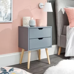 Nyborg Single 2 Drawer Bedside Table - Dark Grey