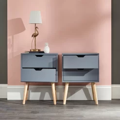 Nyborg Pair Of 2 Drawer Bedside Tables - Dark Grey