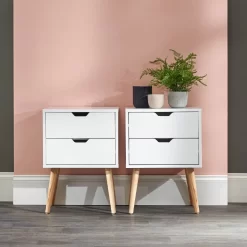 Nyborg Pair Of 2 Drawer Bedside Tables - White