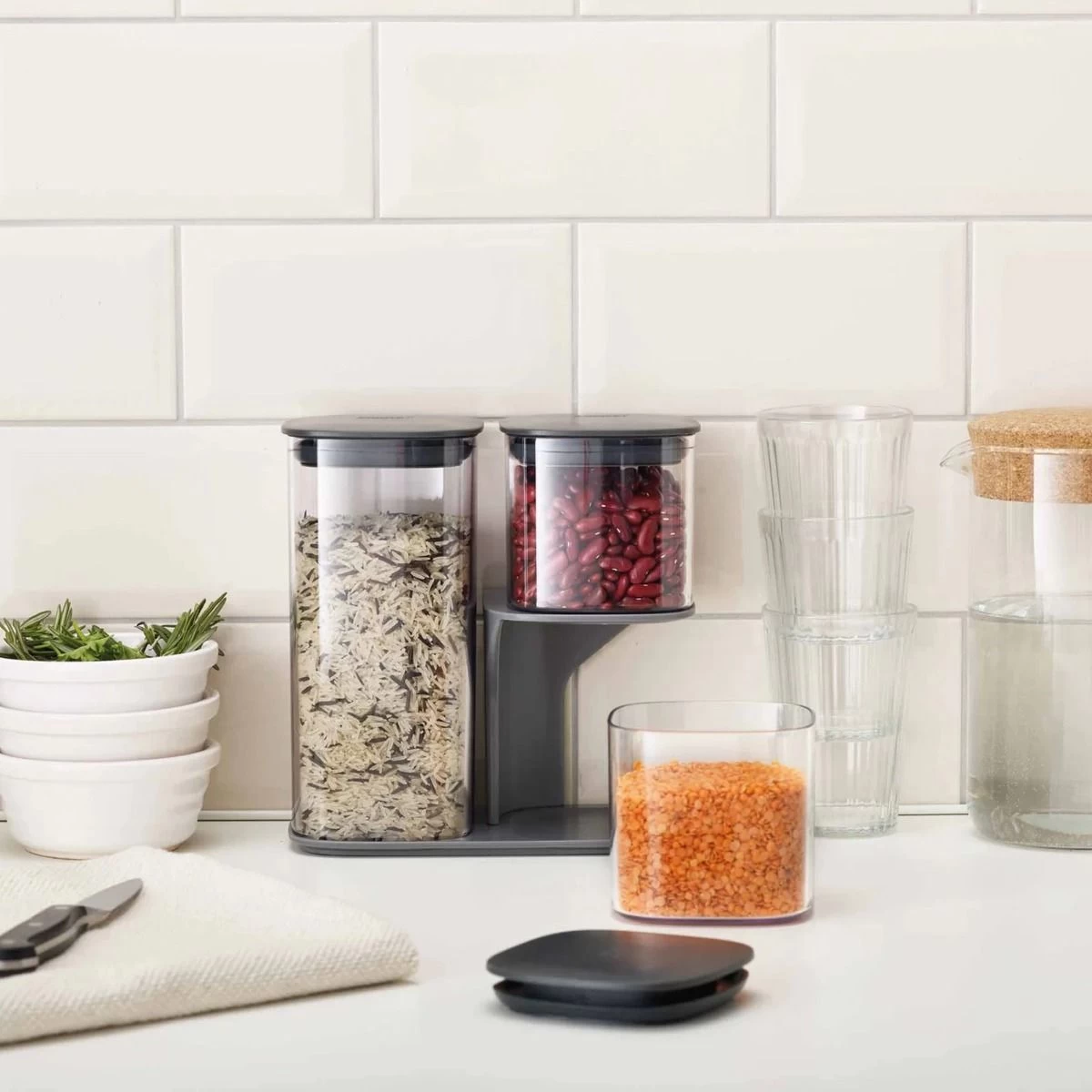 Joseph Joseph Podium 3PCS Storage Jar Set With Stand - Grey 1 Joseph Joseph Podium 3PCS Storage Jar Set With Stand - Grey