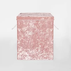 OHS Crushed Velvet Foldable Laundry Basket - Blush 6 OHS Crushed Velvet Foldable Laundry Basket - Blush -Sienna Store oastcvbbl 3s