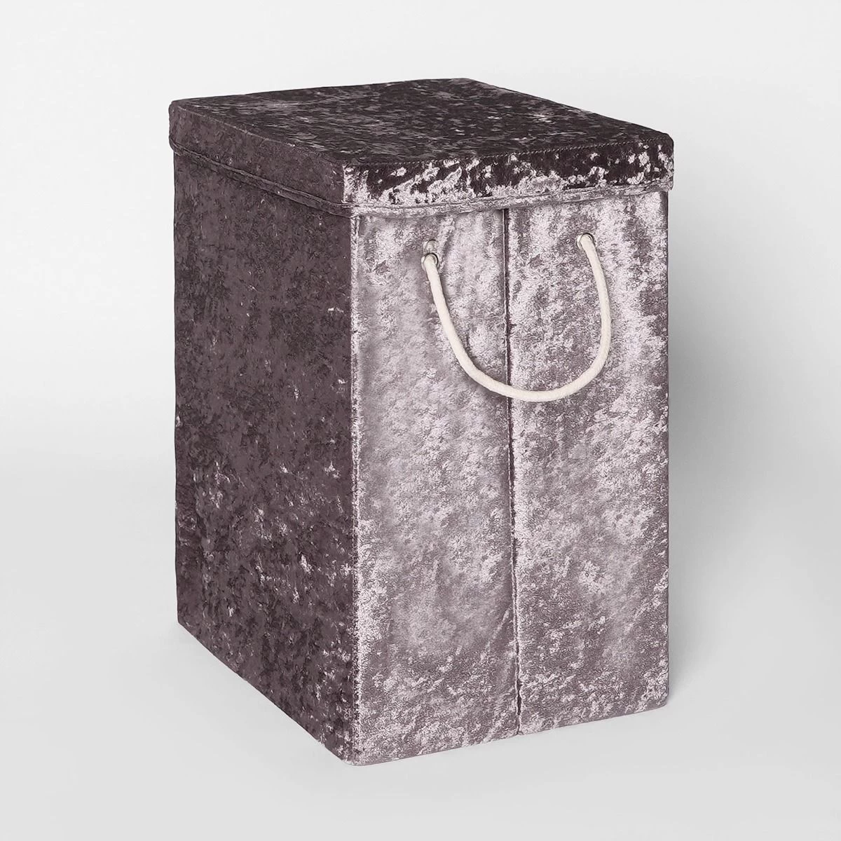 OHS Crushed Velvet Foldable Laundry Basket - Charcoal 2 OHS Crushed Velvet Foldable Laundry Basket - Charcoal - Image 2