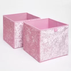 OHS Crushed Velvet Cube Storage Boxes, Blush - 2 Pack