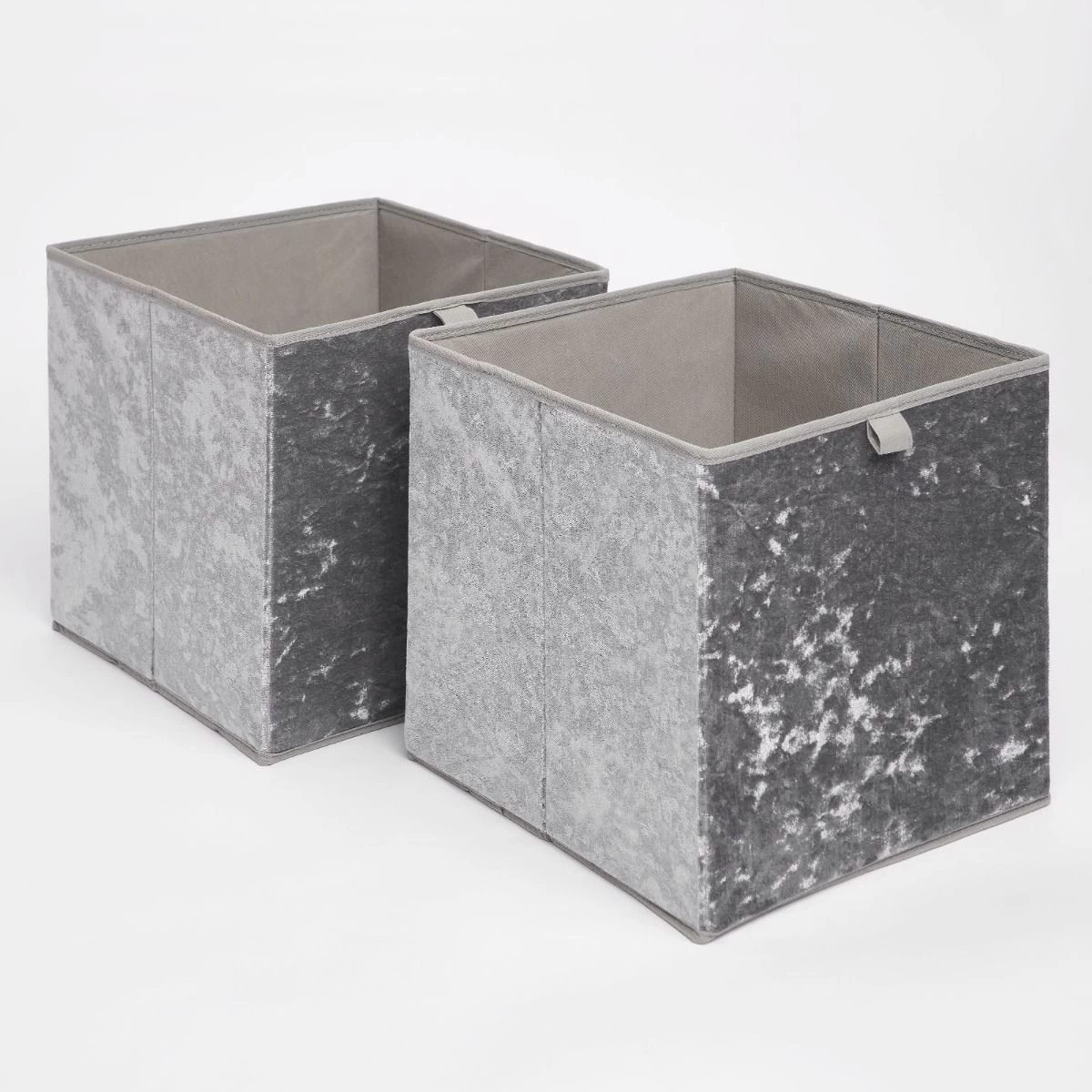 OHS Crushed Velvet Cube Storage Boxes, Grey - 2 Pack 1 OHS Crushed Velvet Cube Storage Boxes, Grey - 2 Pack