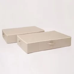 OHS Faux Linen Underbed Storage Bag, Beige - 2 Pack