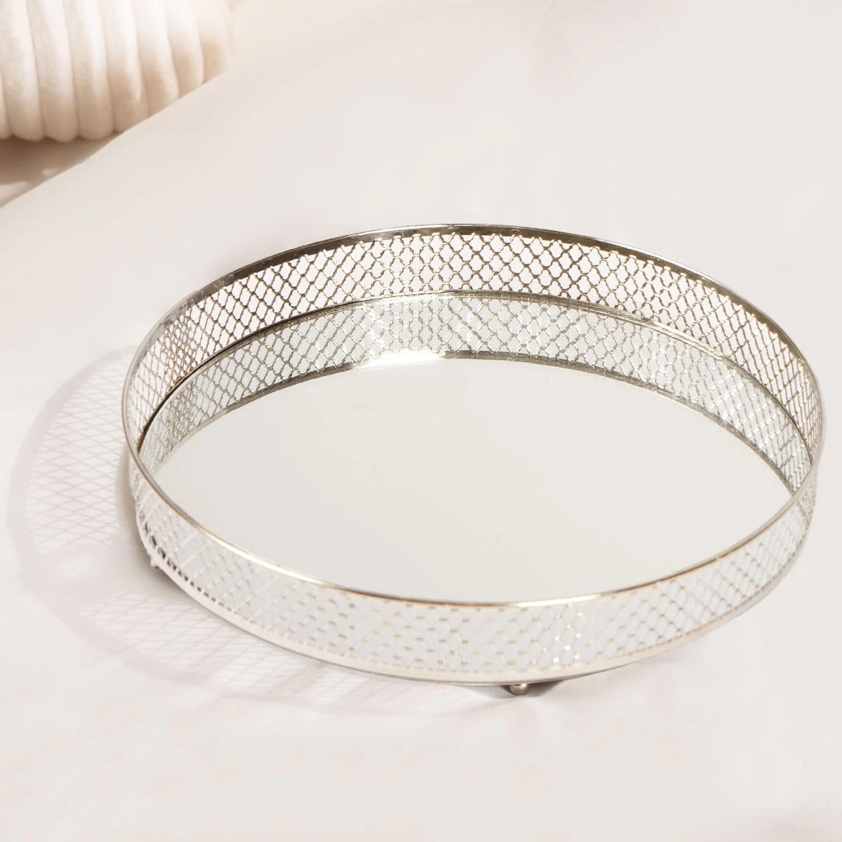 OHS Round Metal Mirrored Tray - Silver 1 OHS Round Metal Mirrored Tray - Silver